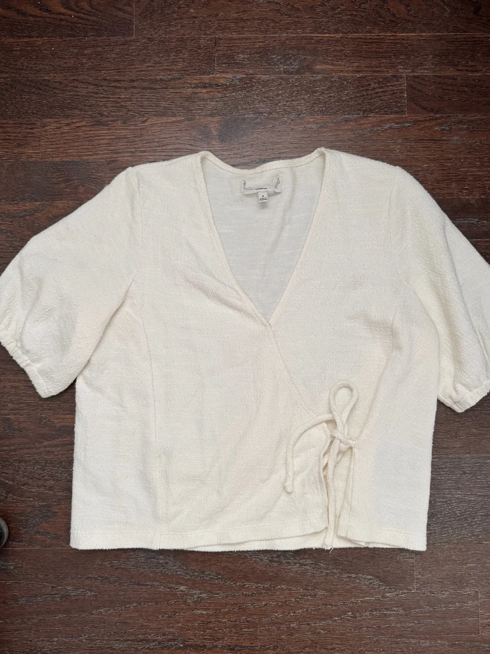 Madewell Cream Wrap Short Sleeve Tie Top